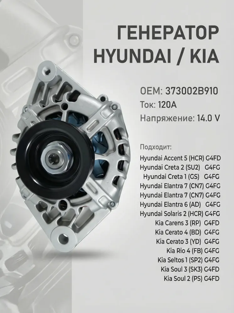 Генератор HYUNDAI Solaris (17-), Creta (17-) KIA Rio (17-) 1.6