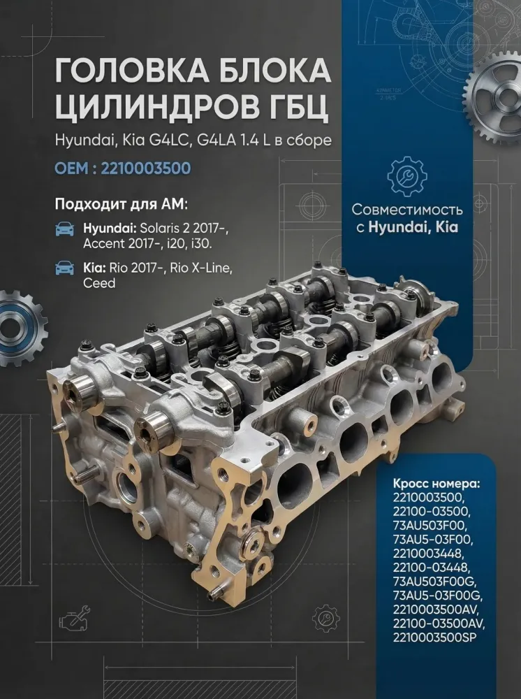 Головка блока цилиндров Hyundai, Kia G4LC,G4LA в сборе 1.4 2210003500