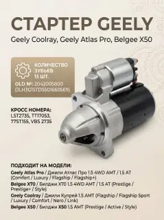 Стартер Geely Coolray, Atlas Pro, Belgee X50  2043005800