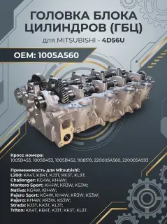 Головка блока цилиндров 4D56U в сборе Mitsubishi L200 Pajero 1005A560 1005B453